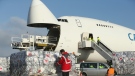 A member of the German Red Cross checks a shipment of aid destined for the Philippines at Schoenefeld Airport before the aid was loaded on to a Boeing 747 cargo plane on November 13, 2013 in Schoenefeld, Germany. (Sean Gallup/Getty Images Europe/Getty Images)