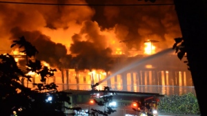 A massive fire destroyed a section of New Westminster's waterfront pier on Sept. 13, 2020.