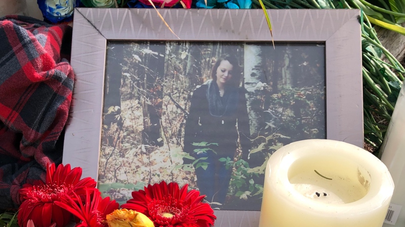 Kayla Duff seen in this photo at a memorial outside of a Cambridge townhouse. (Natalie van Rooy / CTV Kitchener)