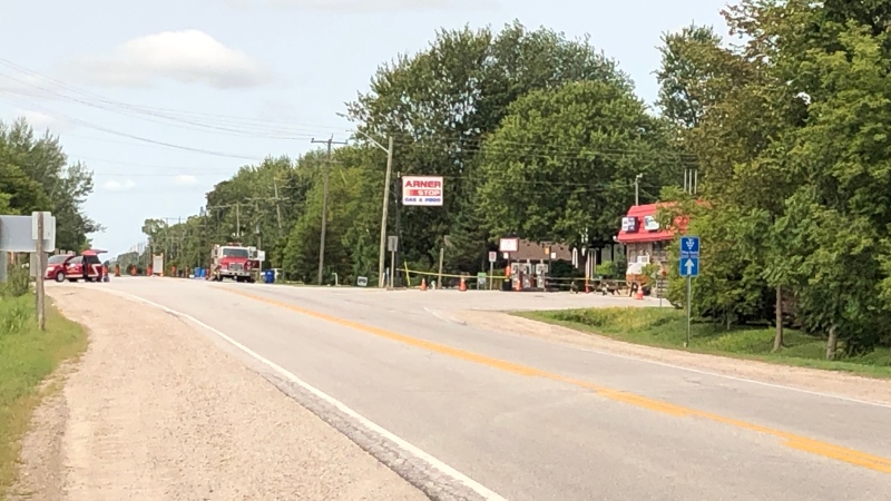 OPP evacuated the area of County Roads 20 and 23 due to the situation in Kingsville, Ont., on Monday, Sept. 14, 2020. (Angelo Aversa / CTV Windsor)