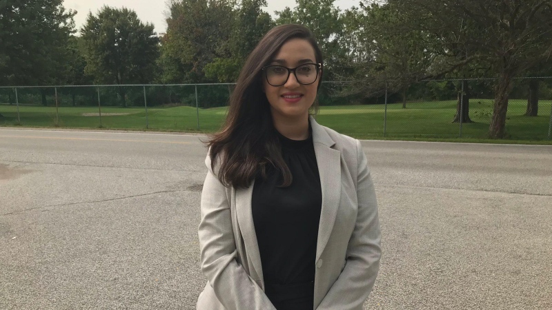 Ward 7 candidate Farah El-Hajj in Windsor, Ont., on Monday, Sept. 14, 2020. (Rob Hindi / AM800 News)