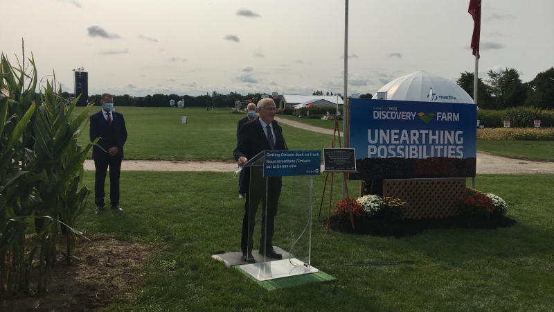 Ontario Agriculture Minister Ernie Hardeman announces plans for Canada's Outdoor Farm Show in Woodstock, Ont. on Tuesday, Sept. 15, 2020. (Brent Lale / CTV News)