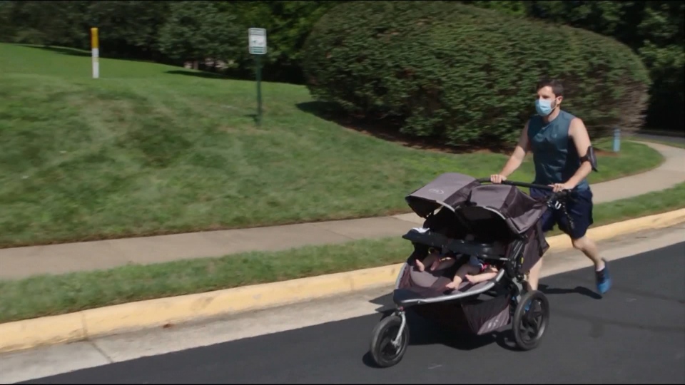 A double jogging stroller can keep you running.