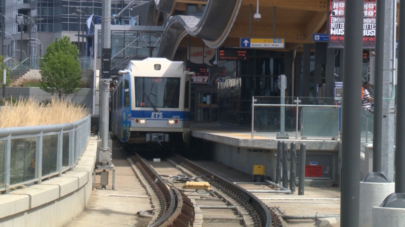 A LRT train stopped at MacEwan LRT Station. (file)