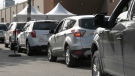 The Unemployed Help Centre of Windsor sets up its drive-thru food up at Adie Knox Herman Recreation Complex in Windsor, Ont. on Thursday, Sept. 17, 2020. (Ricardo Veneza / CTV Windsor).