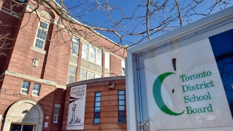 A Toronto District School Board logo is seen on a sign in front of a high school in Toronto, Tuesday, Jan. 30, 2018. THE CANADIAN PRESS/Frank Gunn