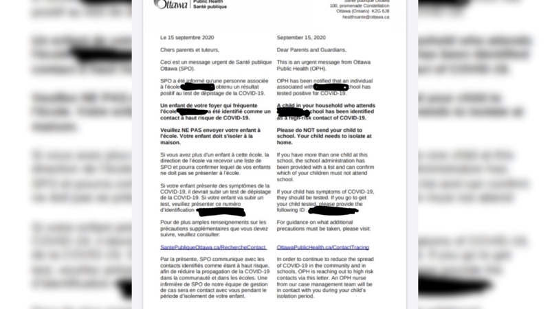 Some Ottawa parents received a letter informing them their child's class must self-isolate for 14 days due to COVID-19.