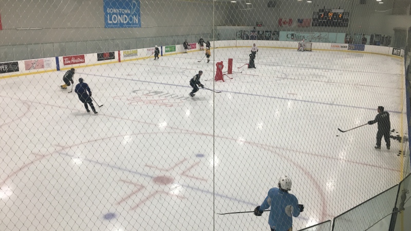 London, Ont.-area OHL players practice at the Western Fair District on Sept. 22, 2020. (Brent Lale/CTV News)
