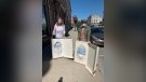 Cathy Prior (left) and Janet Hotson were reunited with their wedding dresses after 30 years (Stephanie Villella / CTV News Kitchener)