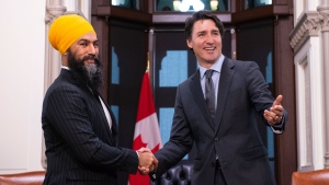 NDP Leader Jagmeet Singh meets with Prime Minister Justin Trudeau on Parliament Hill in Ottawa, Nov. 14, 2019. THE CANADIAN PRESS/Sean Kilpatrick