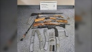 Guns, weapons and magazines seized by the Canada Border Services Agency at the North Portal, Sask. border crossing during a search on June 30. (Courtesy: CBSA)