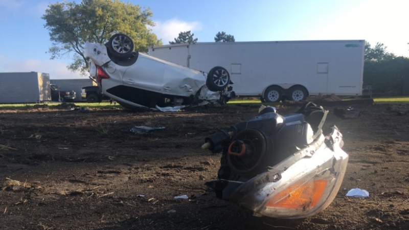 Police are investigating a crash at Front and Malden roads in LaSalle, Ont., on Tuesday, Sept. 29, 2020. (Bob Bellacicco / CTV Windsor)