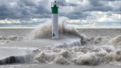High waves on Lake Erie slam into the shore in Port Bruce, Ont. on Wednesday, Sept. 30, 2020. (Sean Irvine / CTV News)