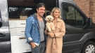 Eric Ethridge and Kalsey Kulyk pose with their van in London, Ont. on Wednesday, Sept. 30, 2020. (Brent Lale / CTV News)

