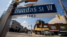 A Dundas Street West sign is pictured in Toronto, Wednesday, June 10, 2020. THE CANADIAN PRESS/Giordano Ciampini