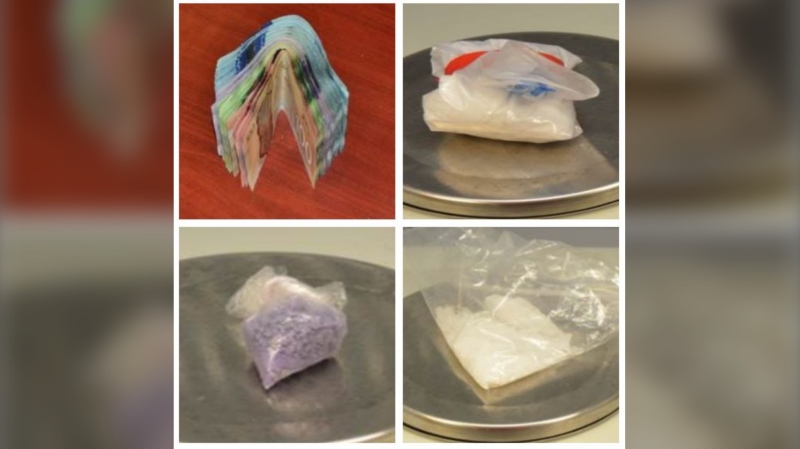 Police seized suspected fentanyl, cocaine, methamphetamine, digital scales and large amount of cash. (Courtesy Chatham-Kent police)  