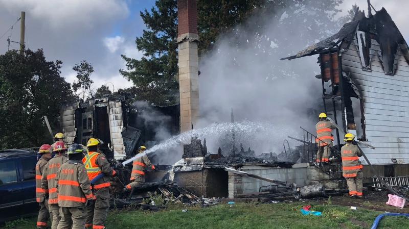 A house in West Elgin was destroyed after a fire broke out on Monday, Oct 5, 2020. (Jim Knight / CTV London)