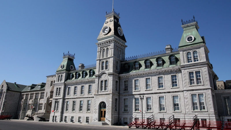 The Mackenzie building with the clock tower face the parade square at the Royal Military College of Canada in Kingston Ont., on Friday May 17, 2013. (THE CANADIAN PRESS / Lars Hagberg) 

