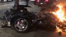 A Porsche sedan is seen in this photograph taken following a collision in Toronto.