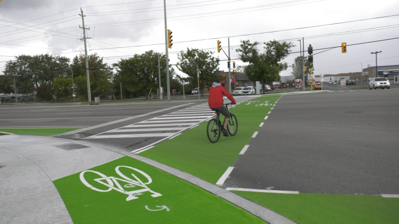 The City of Kingston has installed an "All Ages and Abilities" intersection at John Counter Blvd. and the Leroy Grant multi-use pathway. (Kimberley Johnson/CTV News Ottawa)