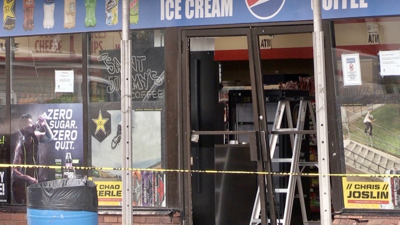 Man charged after allegedly driving his vehicle into this store on Rectory Street.
(Jim Knight/ CTV London) 