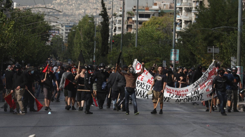 Outside the court in Athens on Oct. 7, 2020