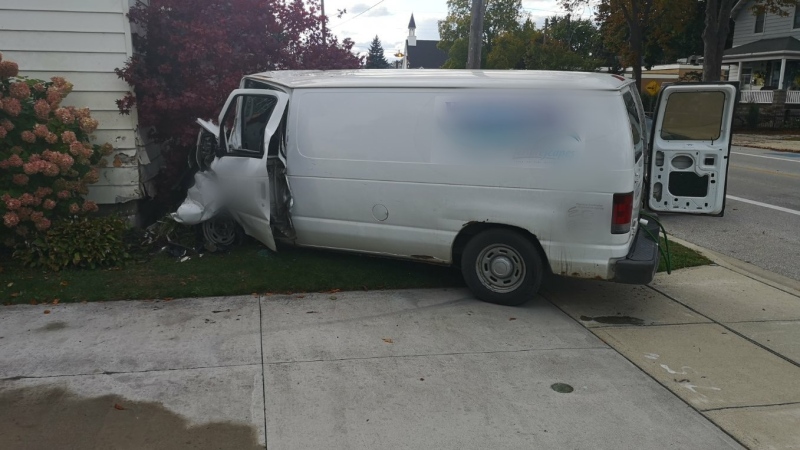 A 28-year-old from Sarnia is facing an impaired charge after a vehicle crashed into a house in Point Edward.
(Source: Lambton OPP)