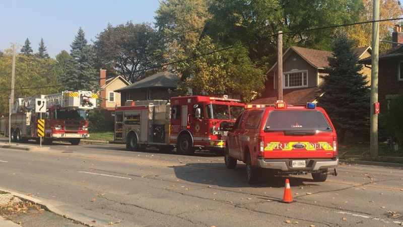 Fire in a vacant home on Richmond Street in London, Ont. on Oct. 10, 2020. (Brent Lale/CTV London)