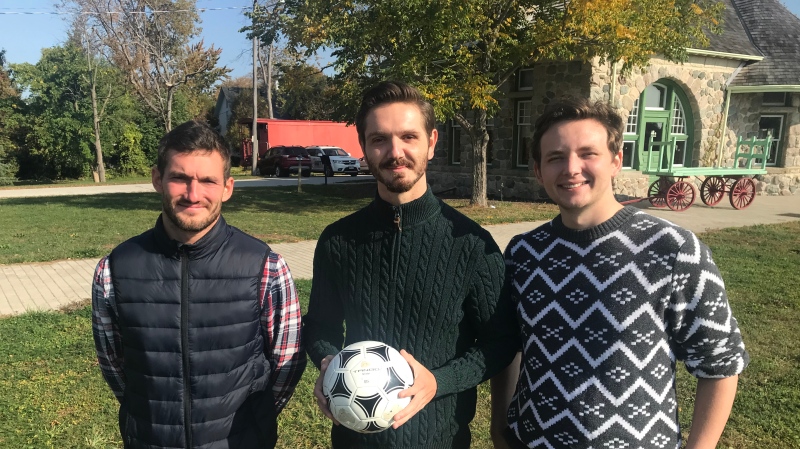 Jakob Skrzypa, Alexander Forman and Milos Savic creators of the short film‘Balls!’ in Windsor, Ont. on Sunday, Oct. 11 2020. (Angelo Aversa/CTV Windsor)