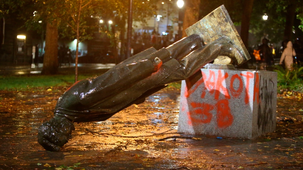 Lincoln statue toppled in Portland
