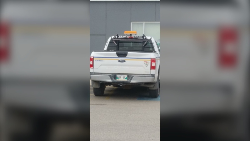 Jeff Toews took a photo of a city of Winnipeg truck parked in a handicap parking space outside of a Tim Hortons on McPhillips Street. The city of Winnipeg is investigating. (Source: Jeff Toews)
