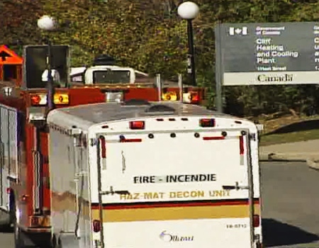 Emergency workers are on the scene of an explosion at a heating facility on Fleet Street in Lebreton Flats in Ottawa, Monday, Oct. 19, 2009.