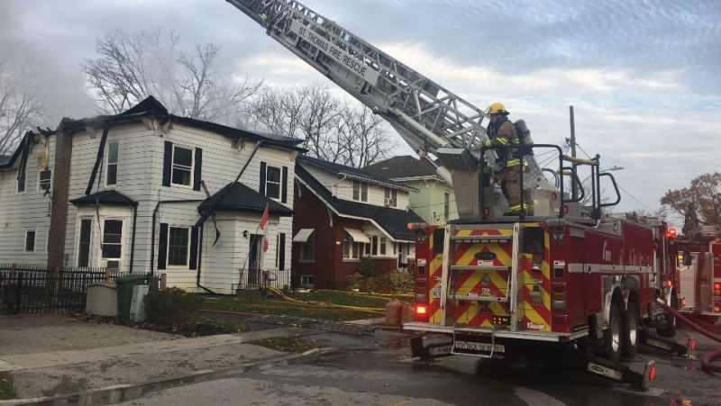 Fire at 68 Hincks St. in St. Thomas Ont. on Oct. 25, 2020. (Brent Lale/CTV London)