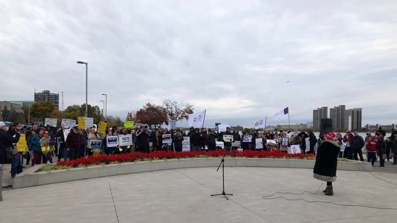 Protestors rallied against COVID-19 protocols in downtown Windsor, Ont. on Sunday, Oct. 25, 2020. (Angelo Aversa/CTV Windsor)