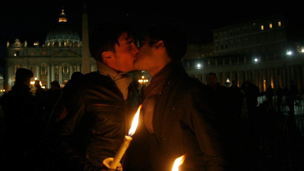 Kissing outside St. Peter's Square at the Vatican