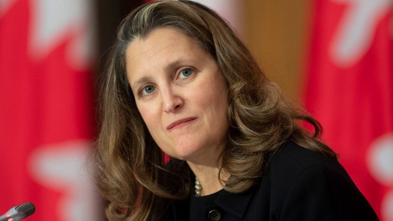 Deputy Prime Minister and Minister of Finance Chrystia Freeland is seen during a news conference Tuesday October 20, 2020 in Ottawa. THE CANADIAN PRESS/Adrian Wyld
