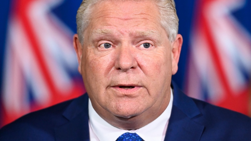 Ontario Premier Doug Ford holds a press conference regarding new restrictions at Queen's Park during the COVID-19 pandemic in Toronto on Friday, October 2, 2020. THE CANADIAN PRESS/Nathan Denette
