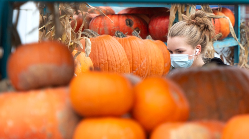 A woman shops for pumpkins at a market, Wednesday, October 28, 2020 in Montreal.THE CANADIAN PRESS/Ryan Remiorz
