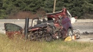 A vehicle involved in a crash north of St. Thomas, Ont. on Friday, Oct. 30, 2020. (Jim Knight / CTV News)