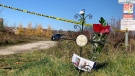 A memorial near where a body believed to belong to Siem Zerezghi was found in Bradford, Ont. on Sat. Oct. 31, 2020 (Craig Momney/CTV News)