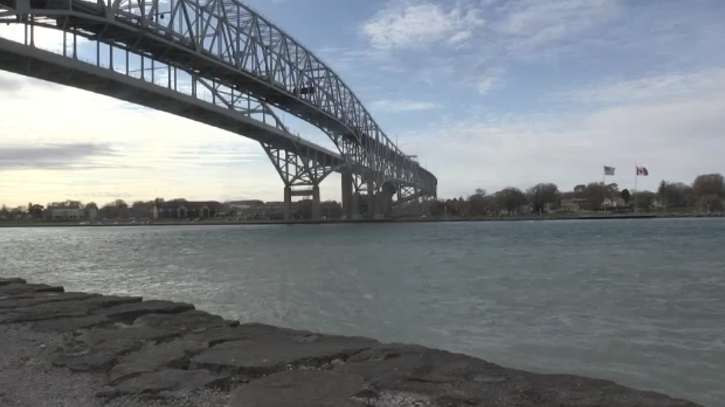 OPP and international crews are searching the waters off Sarnia, Ont. for a missing person on Monday, Nov. 2, 2020. (Jordyn Read / CTV News)