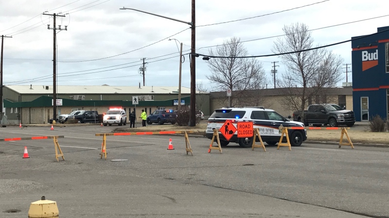 Saskatoon police were on scene at the intersection of Hanselman Avenue and 45th Street West. (Janella Hamilton/CTV News) 