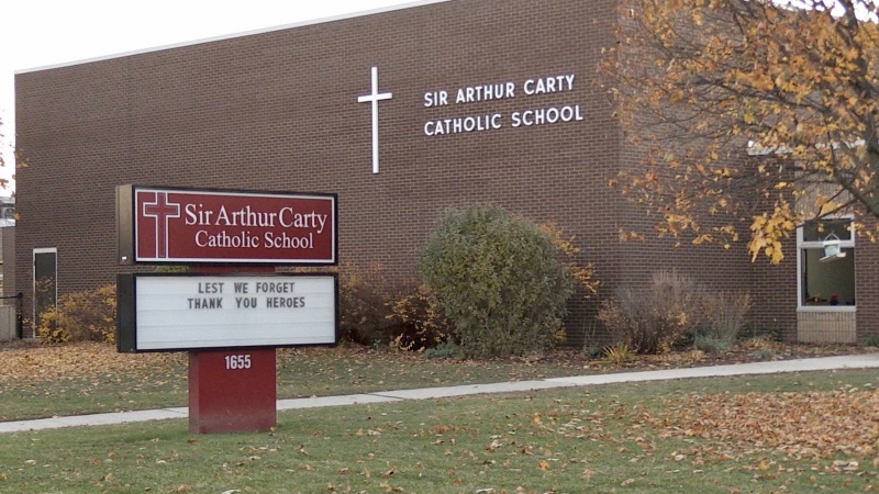Sir Arthur Carty Catholic School in London, Ont. is seen on Monday, Nov. 9, 2020. (Jim Knight/CTV London)