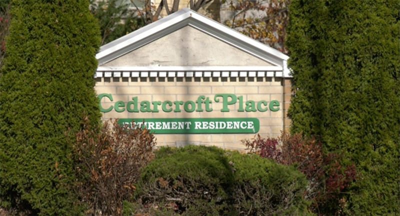 A sign for Cedarcroft Place Retirement Residence in Stratford, Ont. is seen Tuesday, Nov. 10, 2020. (Scott Miller / CTV News)