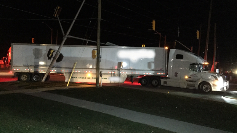 A crash involving a transport caused a widespread power outage in north London on Wednesday, Nov. 11, 2020. (Marek Sutherland / CTV London)