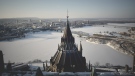 Library at Parliament Hill from above, overlooking the Ottawa River on winter's day. (Photo by SGC on Unsplash)