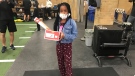 Michelle Ihedioha shows off her new running shoes at the 'Girls Can' event on Saturday November 14, 2020 (Alana Hadadean / CTV Windsor) 