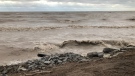Hours after the main storm Lake Erie still rages at Clear Creek, Ont. on Monday, Nov. 16, 2020. (Sean Irvine / CTV News)