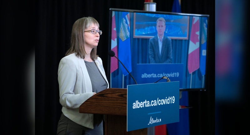 Premier Jason Kenney joined, via teleconference, Chief Medical Officer of Health Dr. Deena Hinshaw and Minister of Health Tyler Shandro provided an update on COVID-19. (Alberta government)
