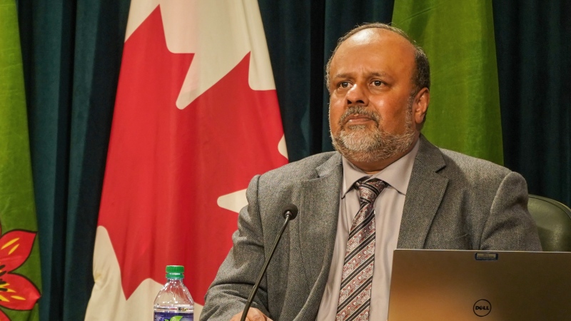 Dr. Shahab speaks to the media at the Saskatchewan Legislative Building, on Nov. 19, 2020. (Marc Smith/CTV News)